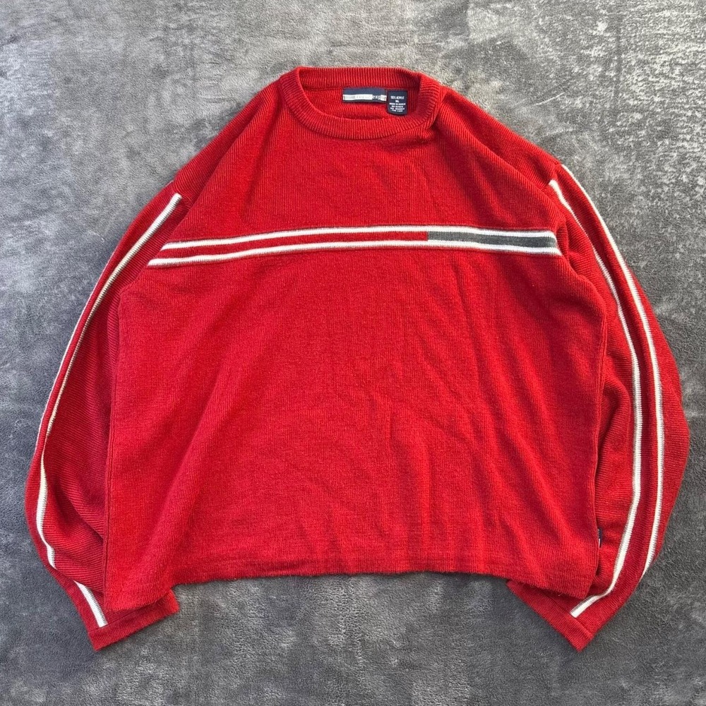 Vintage Y2K Striped Knit Sweater Mens Extra Large Red 2000s Skater point zero